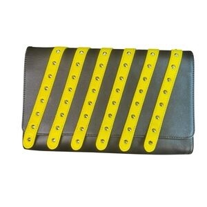 Lux de Ville Vegan Leather Black with Yellow Studded Tripes Clutch Crossbody Bag
